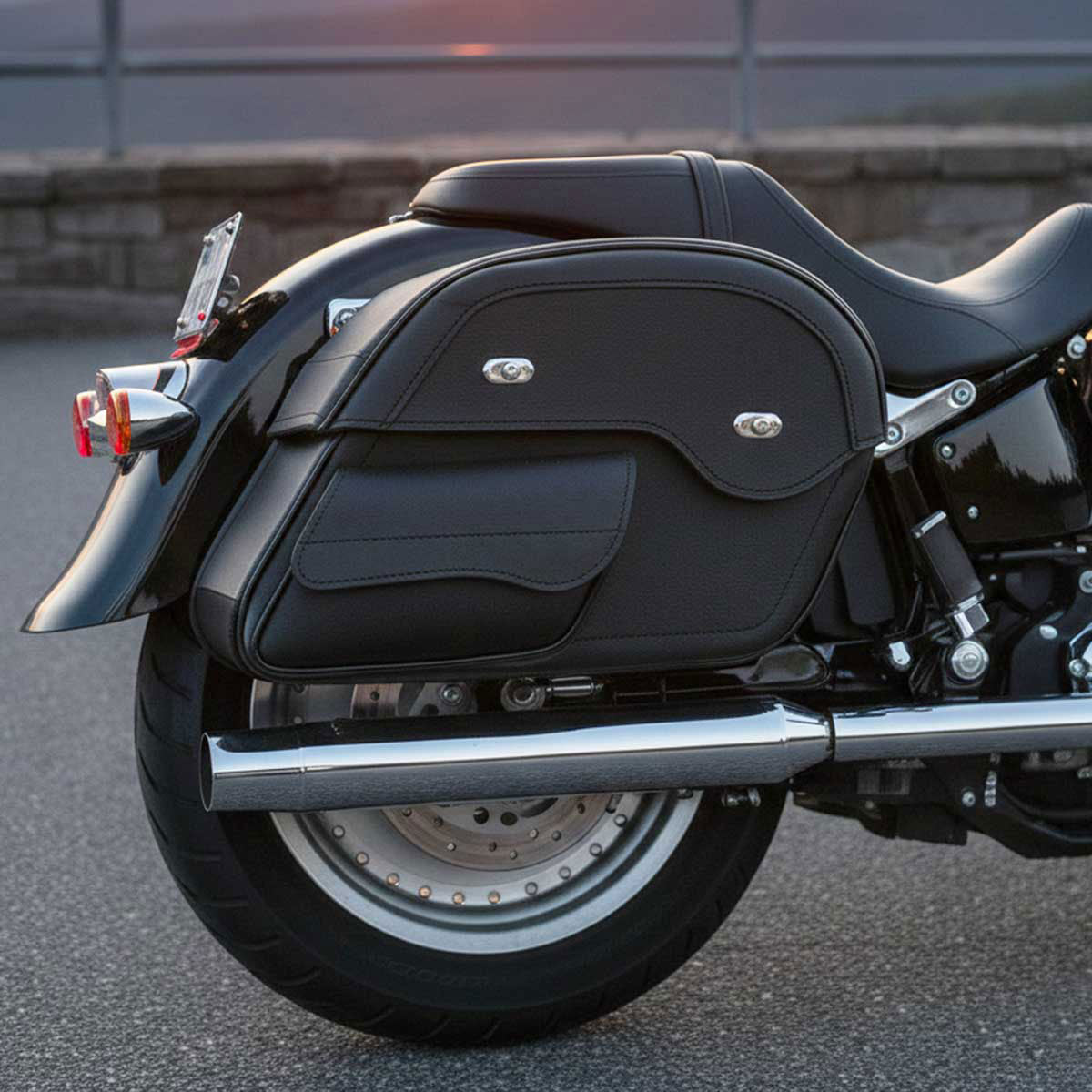 Milwaukee Leather MP8306 Black Large Cruiser Style Slant Throw Over Saddlebags