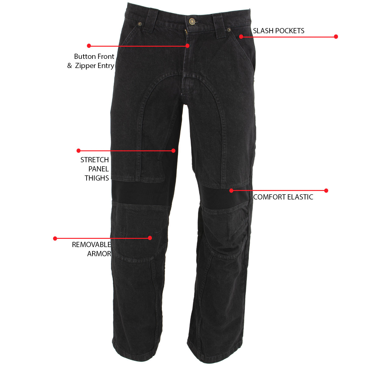 Xelement Men's Classic Fit Denim Motorcycle Racing Pants with CE Armor Protection 055030 055029