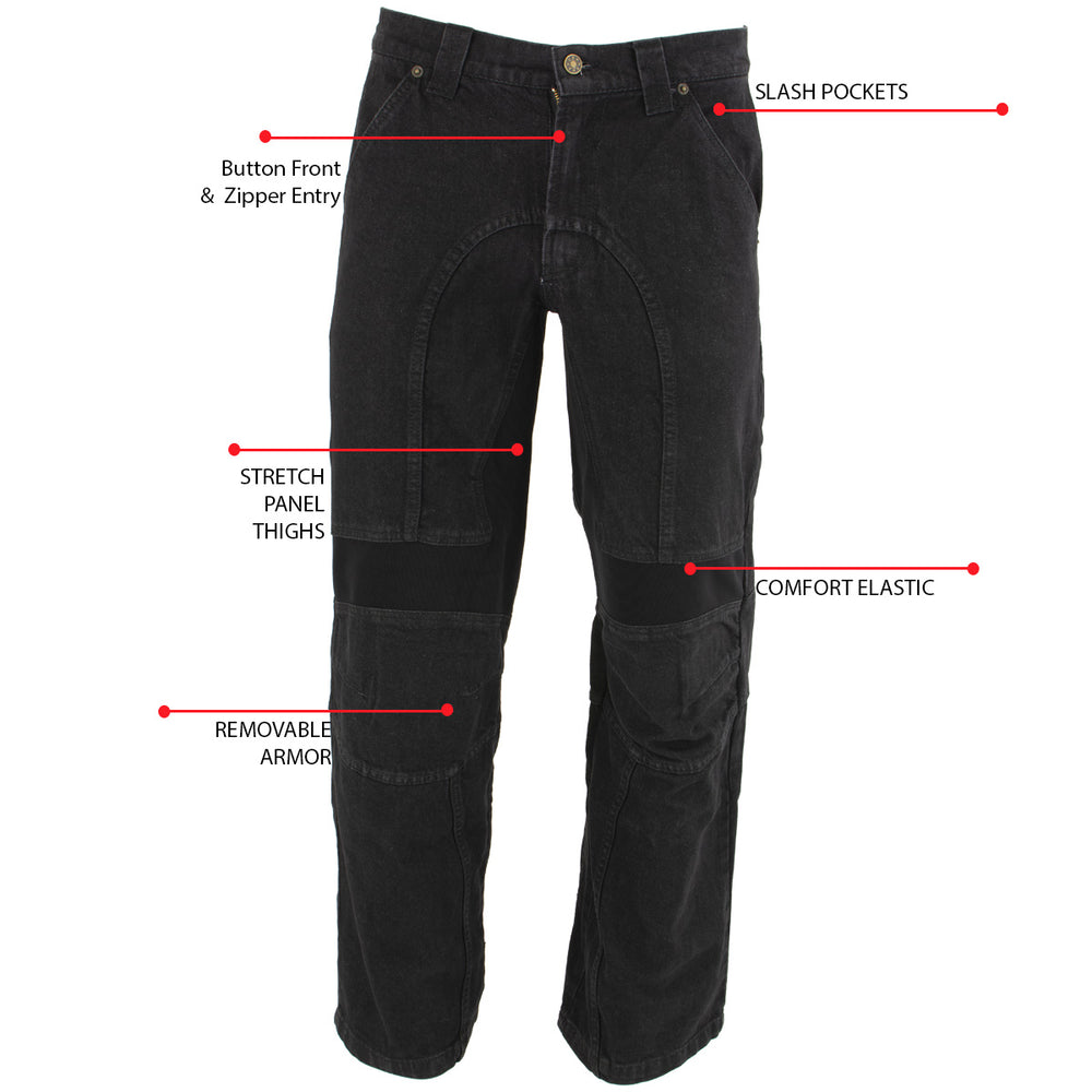 Milwaukee Leather MDM5014 Men's Classic Fit Black Denim Motorcycle Rider Racing Pants w/ CE Armor on Knees