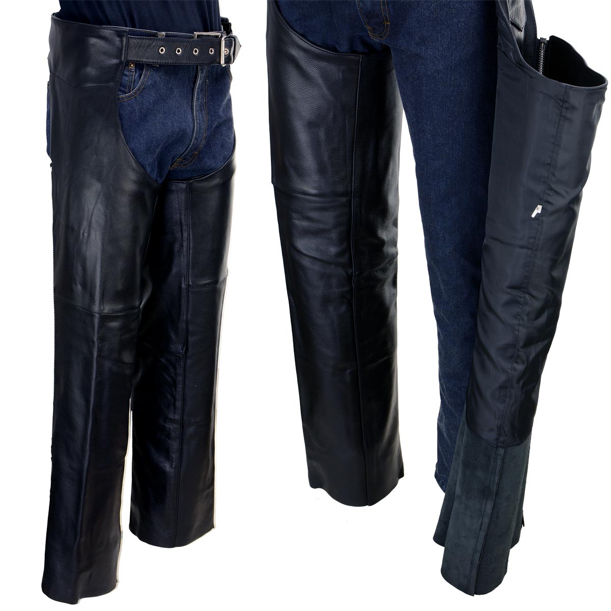 Xelement 7550 'Classic' Black Unisex Leather Motorcycle Riding Chaps