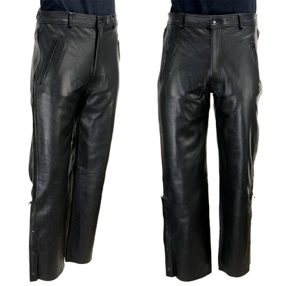 Xelement B7440 Men's Black Premium Leather Motorcycle Protective Over Pants w/ Side Zipper Entry