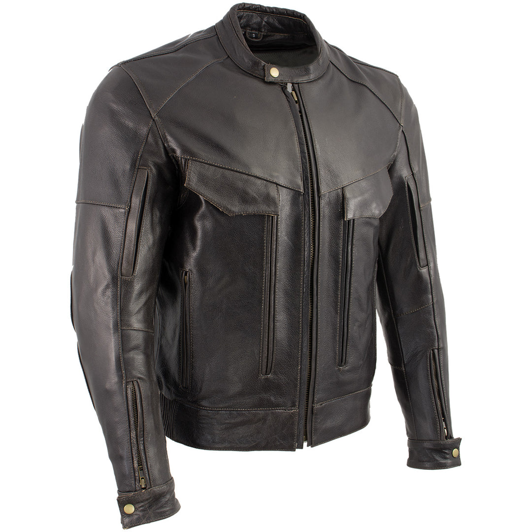 Milwaukee Leather LKM7006 Men's Classic Retro Distressed Brown Leather Jacket with CE Armor Protection