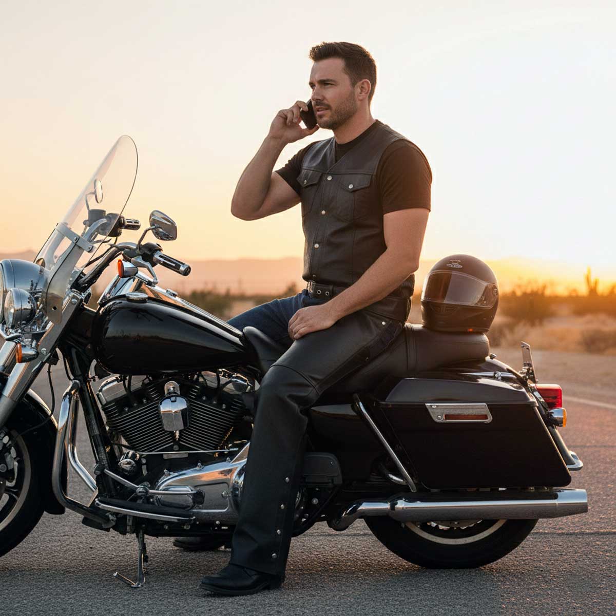 Event Leather EL1101 Black Real Leather Motorcycle Chaps for Men - Premium Leather Riding Chaps