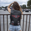 Event Leather ELL4900 Women’s 'Love to Ride' Black Leather Motorcycle Patched Embroidered Vests with Side Laces