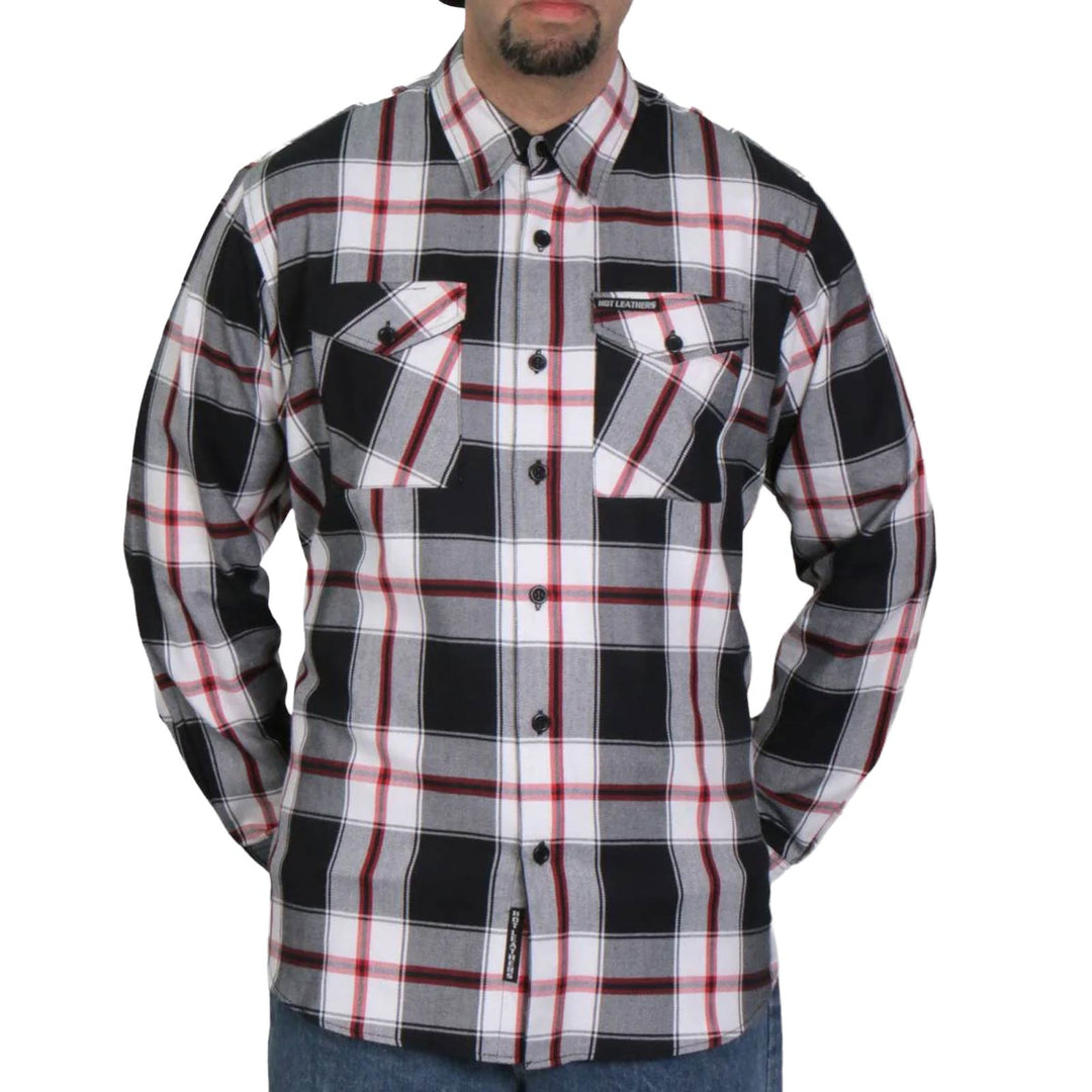 Hot Leathers FLM2003 Men's Black White and Red Long Sleeve Flannel Shirt