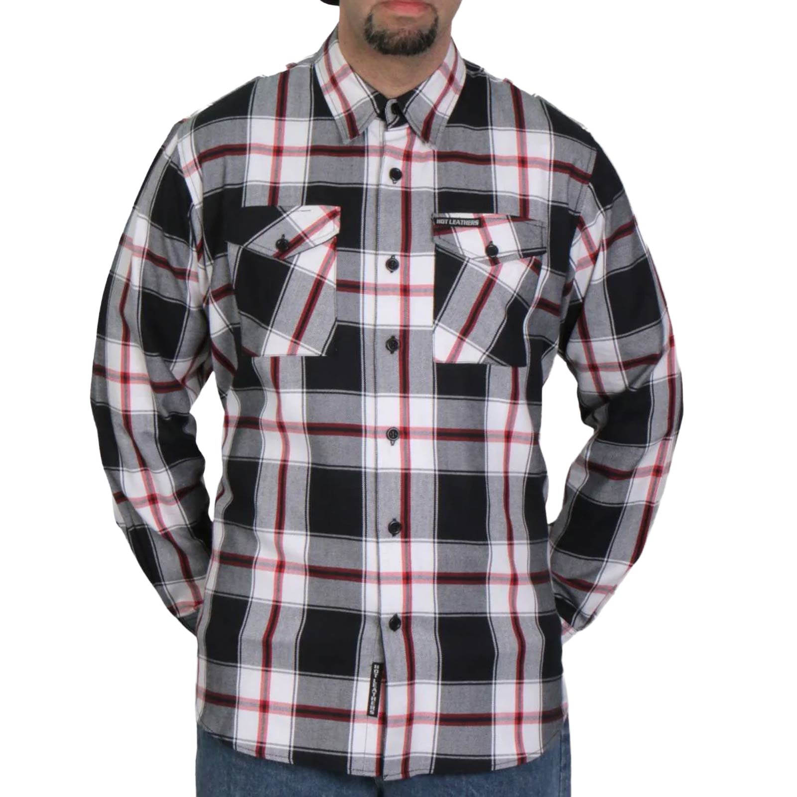 Hot Leathers FLM2003 Men's Black White and Red Long Sleeve Flannel Shirt