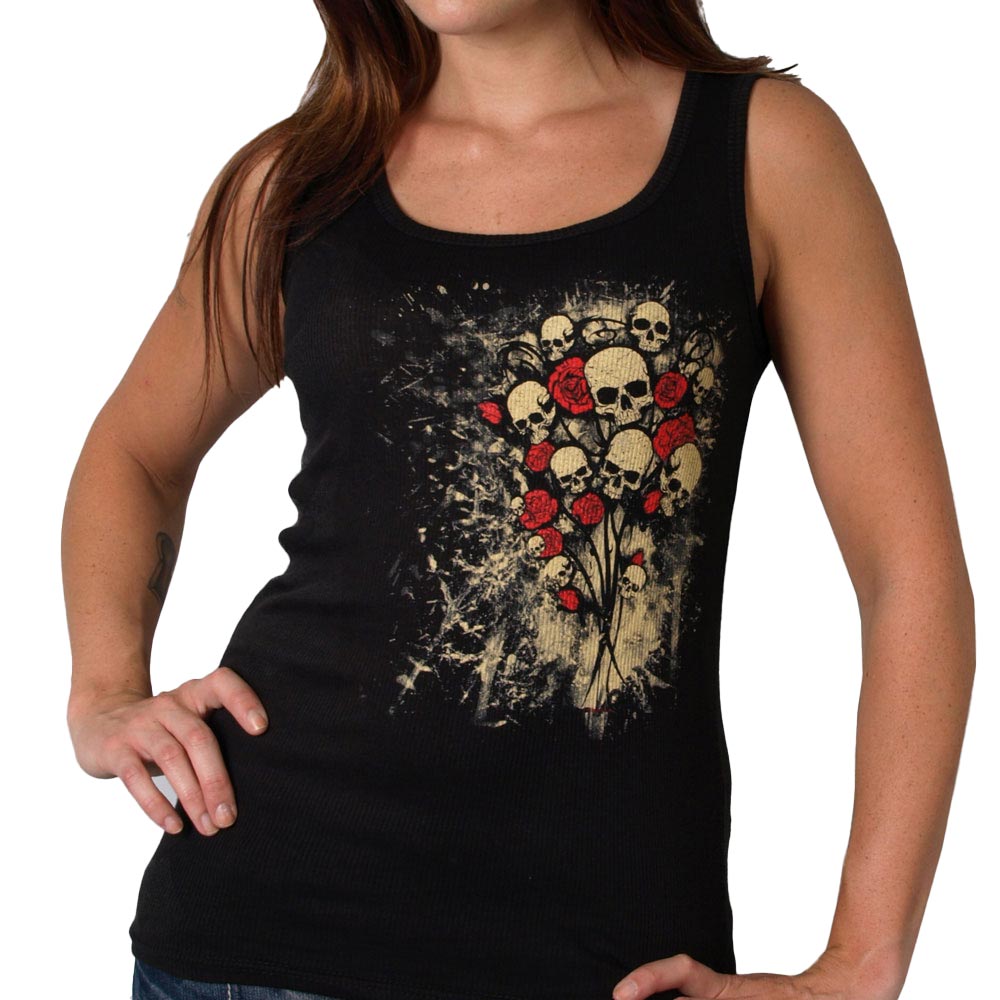 Hot Leathers GLF2028 'Skull Bouquet' Ladies Boy Beater Black Tank Top Shirt