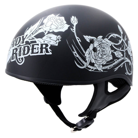 Hot Leathers HLD1021 Lady Rider Flat Black Motorcycle DOT Approved Skull Cap Half Biker Helmet