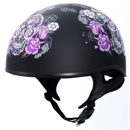 Hot Leathers HLD1031 Sugar Skull Flat Black Motorcycle DOT Approved Skull Cap Half Biker Helmet