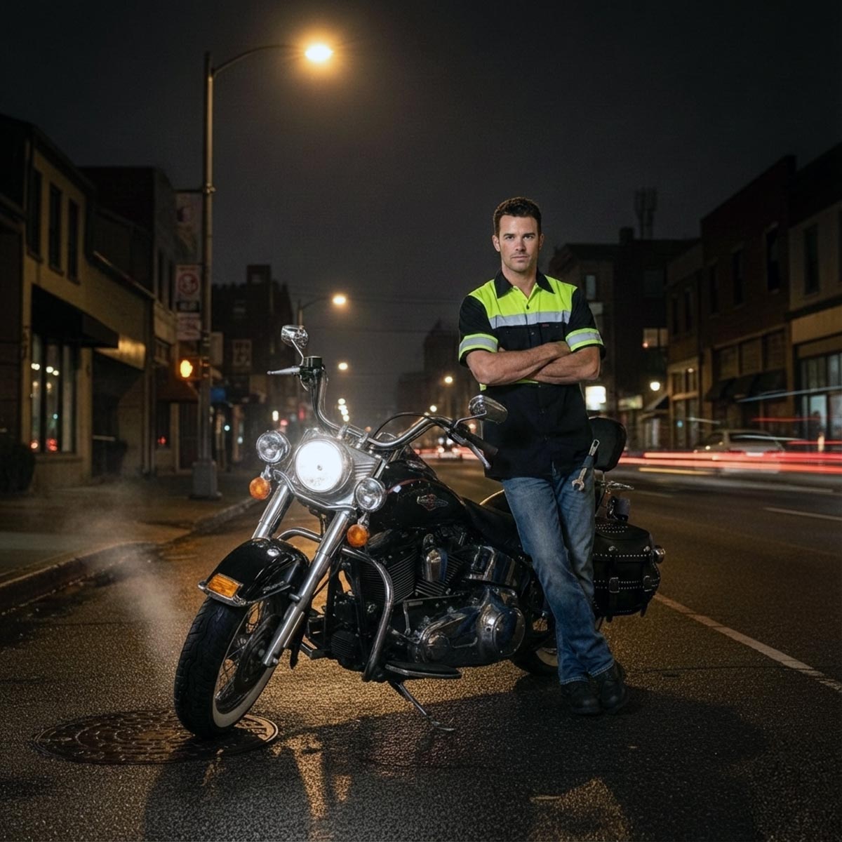 Milwaukee Motorcycle Clothing Co. Men’s Safeway Green/Black Mechanic Rider Ready Shirt w/ Reflective Strip MDM11613