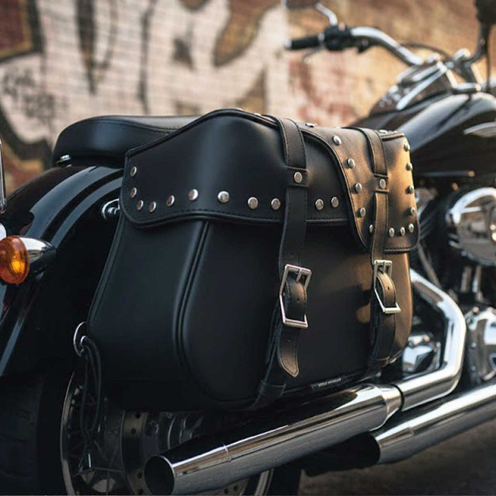 Milwaukee Leather SH645ZB Black 2-Strap PVC Zip Off Throw Over Motorcycle Saddlebags with Chrome Studs