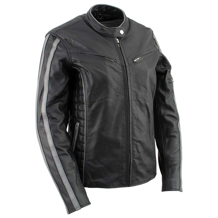 Milwaukee Leather LKL27000 Women’s  Black with Silver Multi Vented Leather Motorcycle Jacket