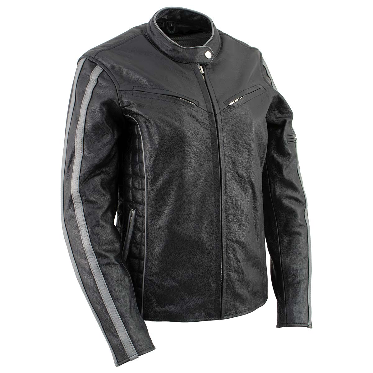 Milwaukee Leather LKL27000 Women’s Vented Premium Black Leather Jacket with Silver Trim