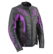 Milwaukee Leather LKL27002 Women's Premium Black and Purple Leather Embroidered Jacket with CE Armor Protection