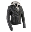 Milwaukee Leather LKL2737 Women's Black Premium Leather Motorcycle Biker Racer Style Scuba Jacket w/ Hoodie