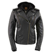 Milwaukee Leather LKL2739 Women's Black Premium Leather Vented Motorcycle Biker Jacket w/ Hoodie