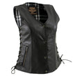 Milwaukee Leather LKL4710 Women's Black Premium Leather Motorcycle Biker Rider Vest w/ Snap Button Closure