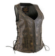 Milwaukee Leather Women's Bella Distressed Brown Leather Motorcycle Vest with Side Laces - LKL4719