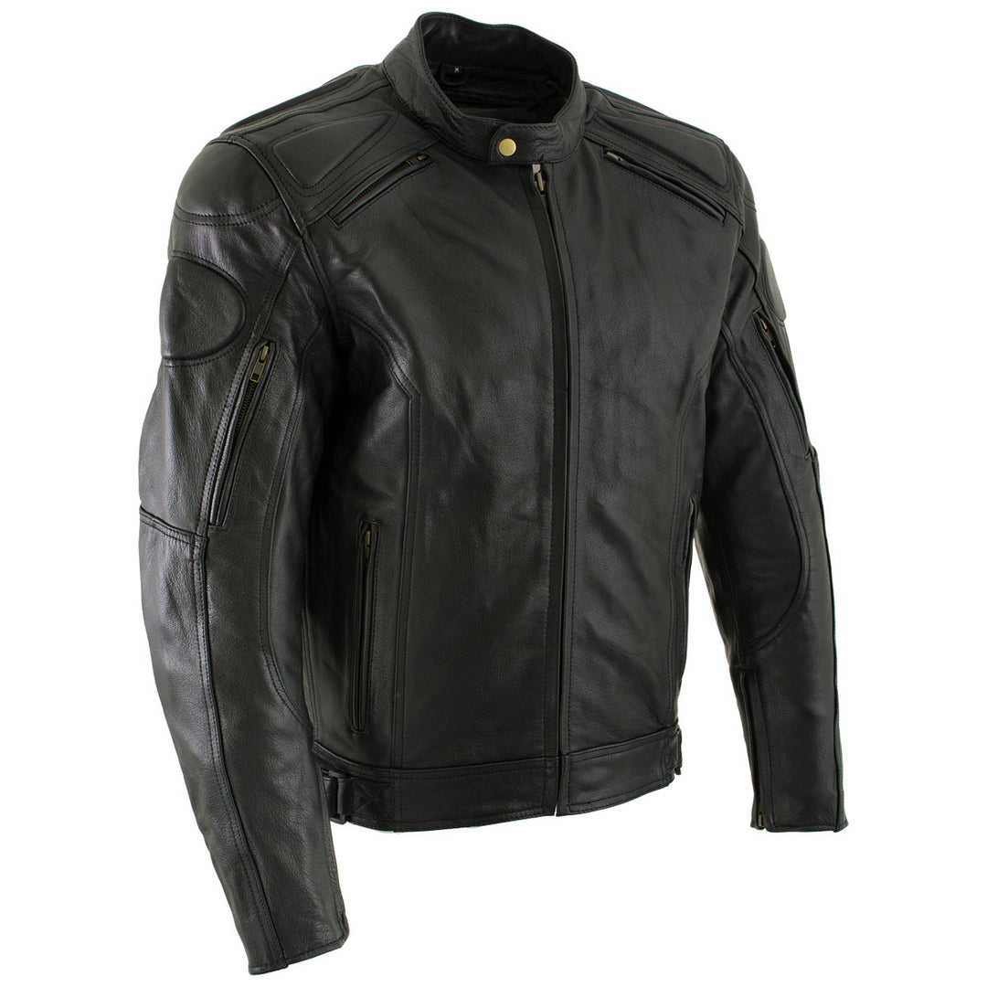 Milwaukee Leather LKM7005 Men's Premium Black Leather Racer Style Motorcycle Jacket with CE Armor