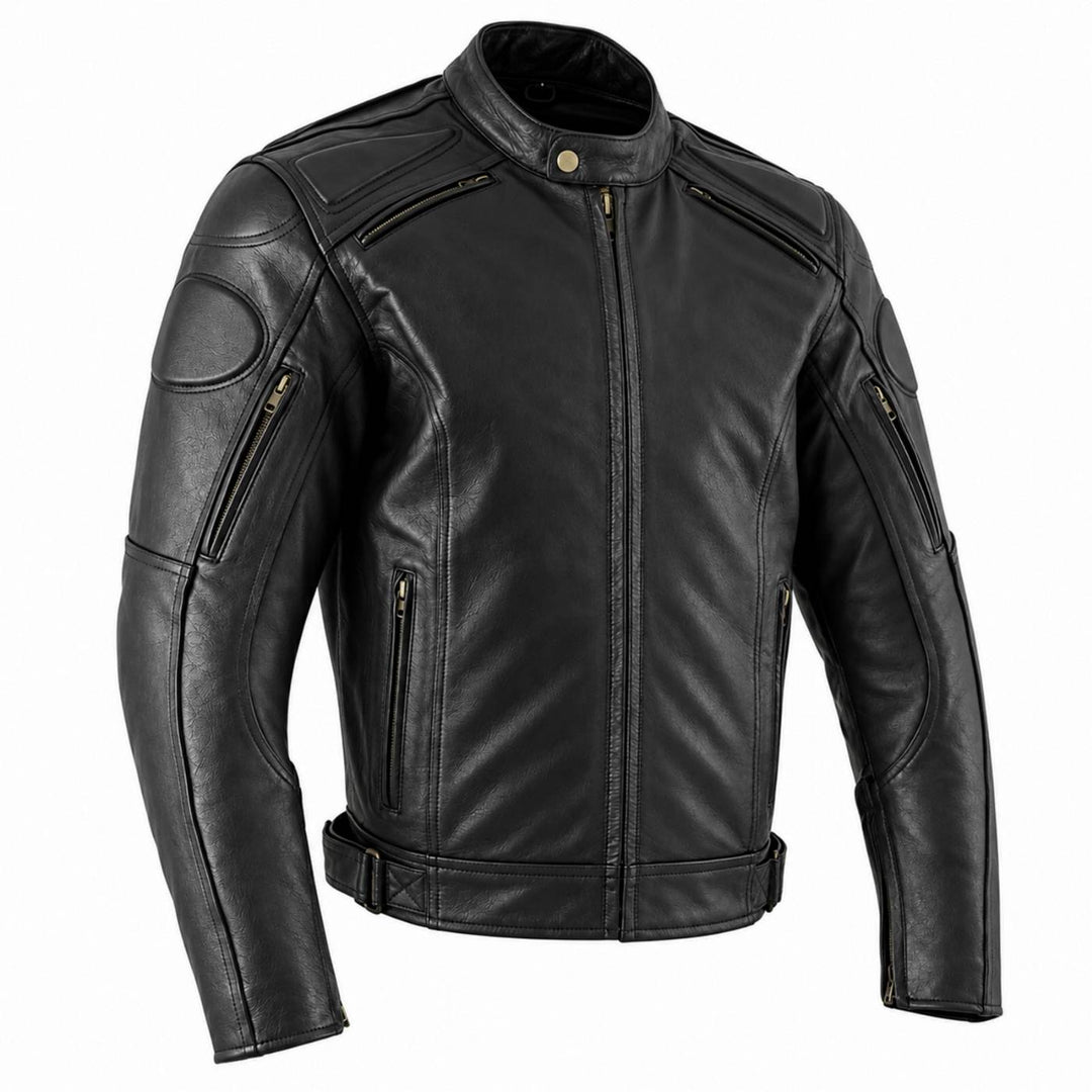 Milwaukee Leather Men's Premium Black Leather Racer Style Motorcycle Jacket with CE Armor - LKM17005