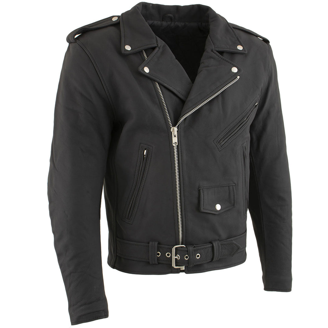 Milwaukee Leather LKM1702 Men's Vintage Flat Black Motorcycle Biker Leather Jacket w/ CE Armor Protection