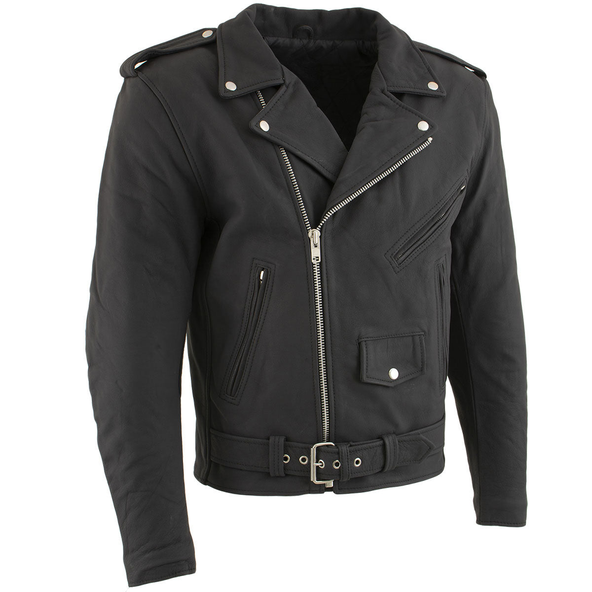 Milwaukee Leather LKM1702 Men's Vintage Flat Black Motorcycle Biker Leather Jacket w/ CE Armor Protection