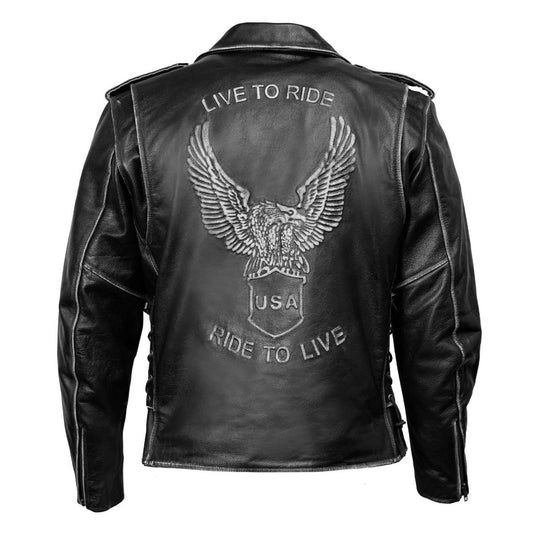 Milwaukee Leather Men's Live to Ride Classic Premium Leather CE Armored Motorcycle Jacket - Side Lace - LKM1706