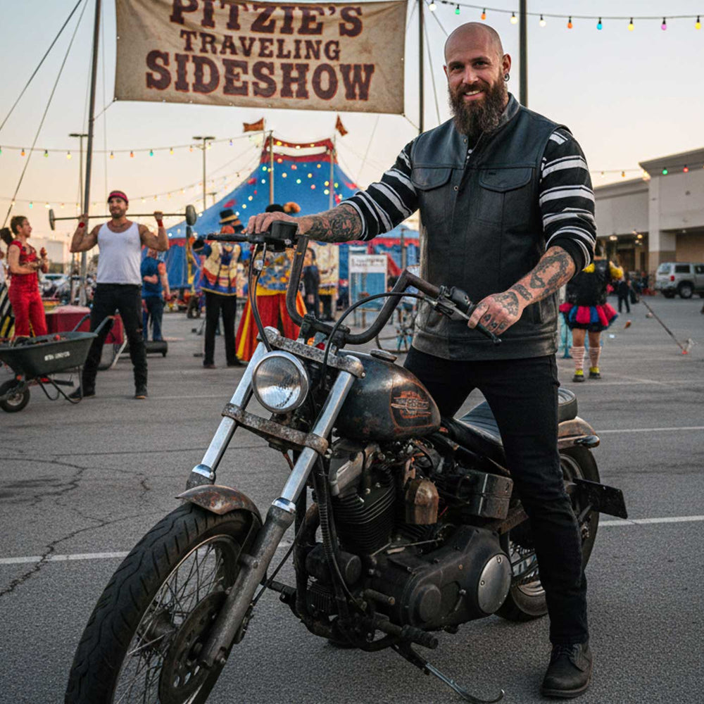 Milwaukee Leather LKM3710 Men's Black Leather Club Style Motorcycle Rider Vest w/ Zipper and Snap Button Closure