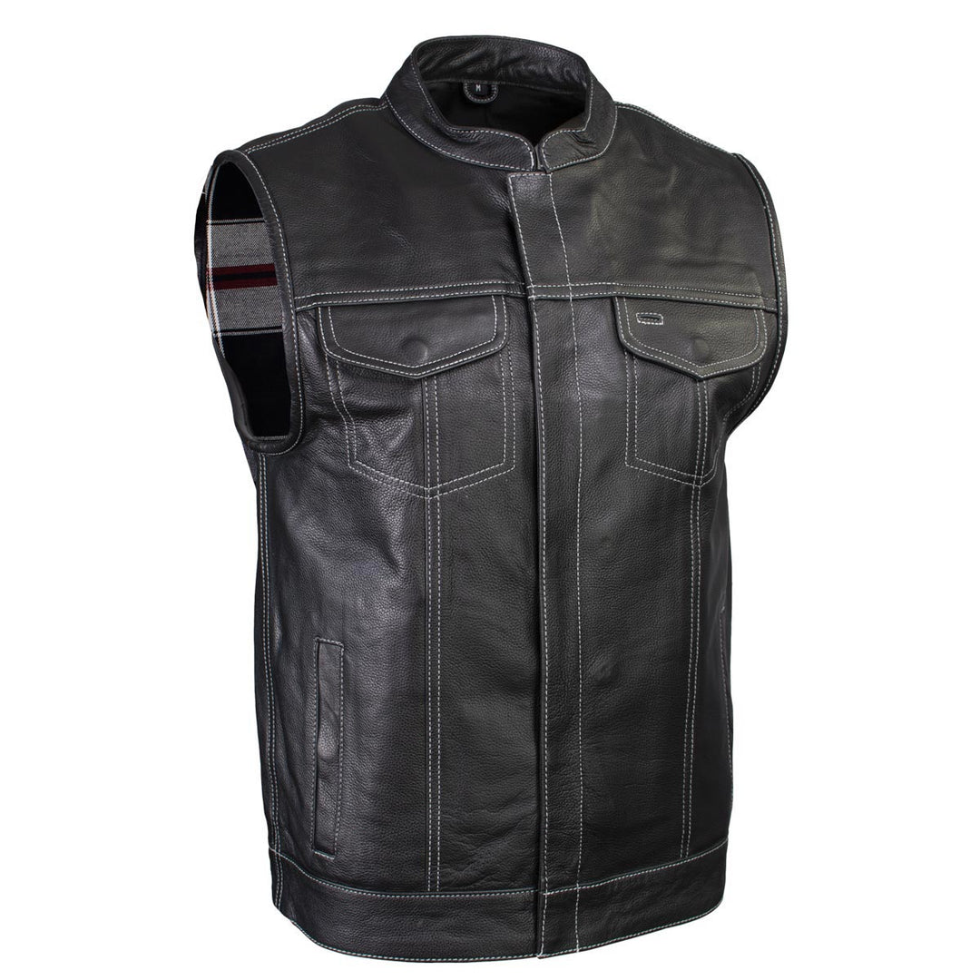 Milwaukee Leather LKM3783 Men's Classic Black Leather Motorcycle Vest with Inside Flannel Liner