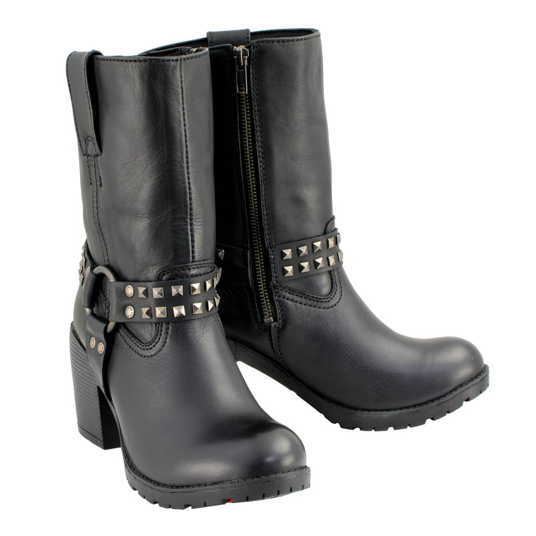 Milwaukee Leather Women’s Black Leather Harness Motorcycle Boots MBL9314