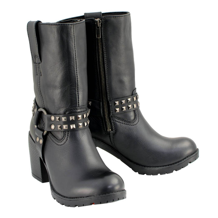 Milwaukee Leather Women’s Black Leather Harness Motorcycle Boots MBL9314