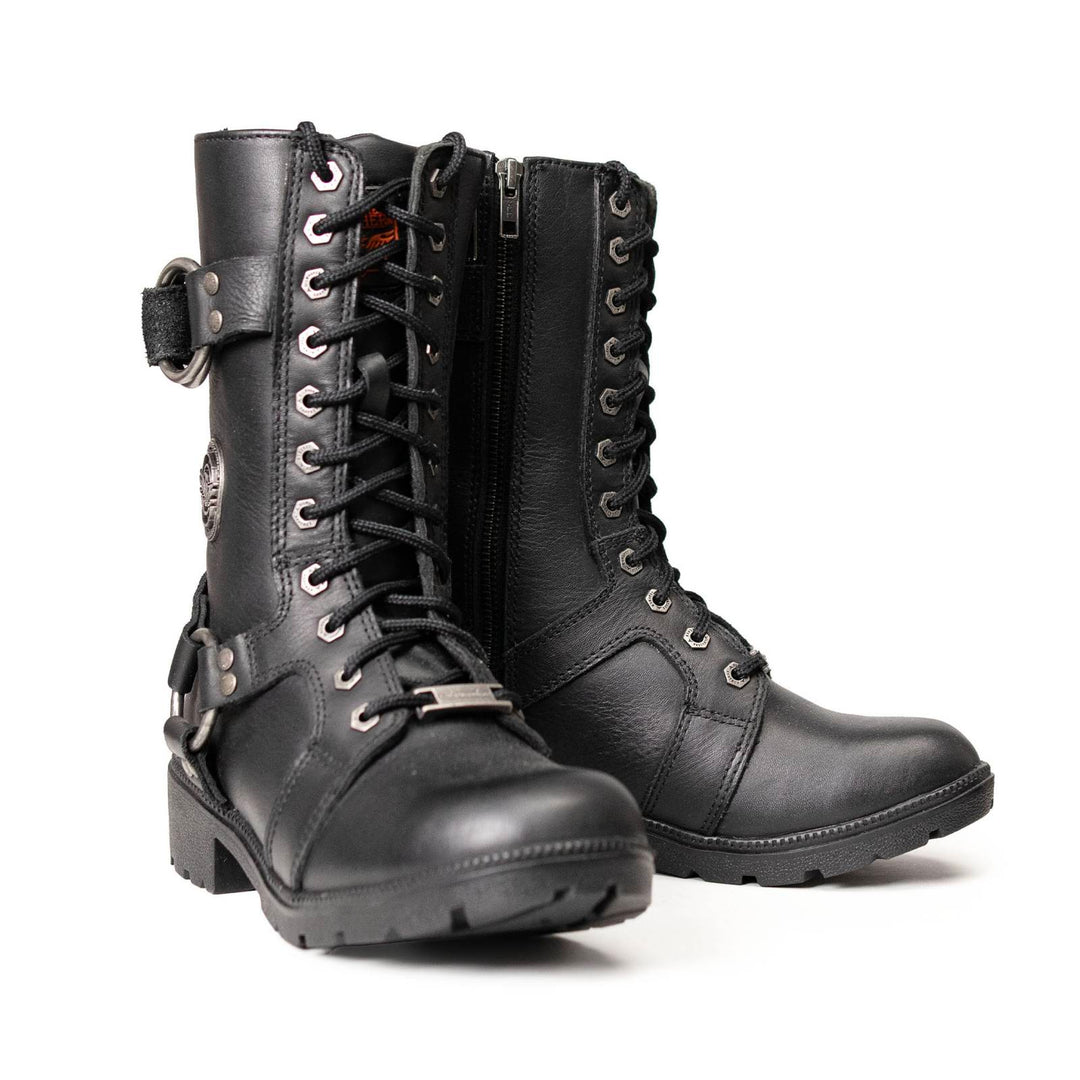 Milwaukee Leather Women's Premium Leather Motorcycle Riding Boots - Lace-To-Toe Harness - Zipper Closure - MBL9391