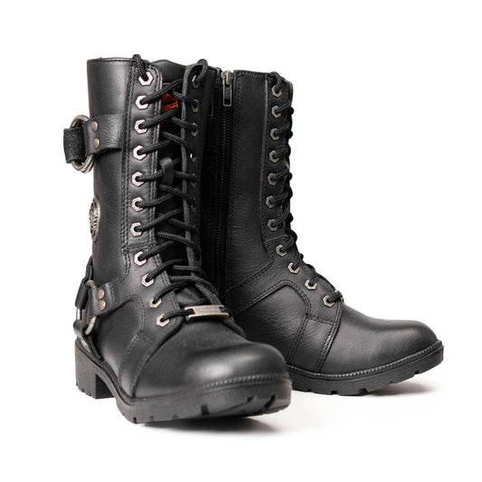 Milwaukee Leather Women's Premium Leather Motorcycle Riding Boots - Lace-To-Toe Harness - Zipper Closure - MBL9391