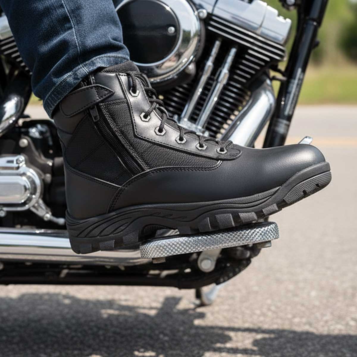 Milwaukee Leather Men's 6-inch Black Leather Swat Style-Tactical Lace-Up Biker Boots w/ Side Zippers MBM9011