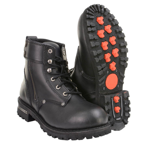 Milwaukee Leather Men's Black Sprocket Lace-Up Motorcycle Boots, MBM9012