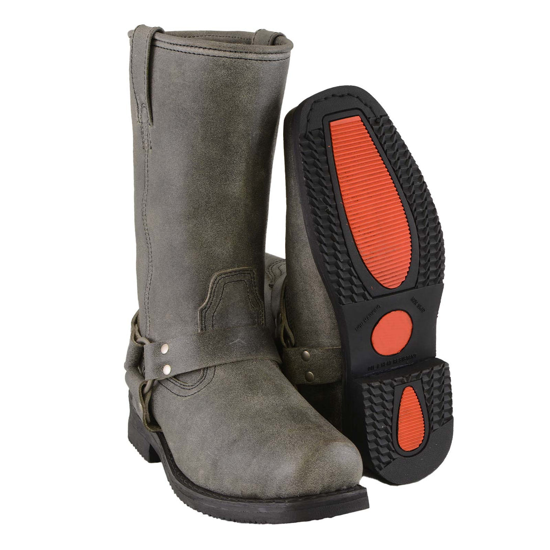 Milwaukee Leather Men's Stone Wash Grey Harness Boots, MBM9024
