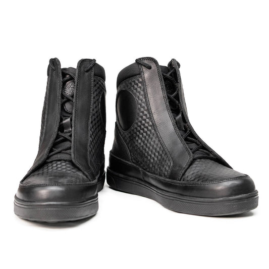 Milwaukee Leather Men's Black Leather Diamond Patterned Reinforced Street Biker Riding Shoes w/ Ankle Support - MBM9104