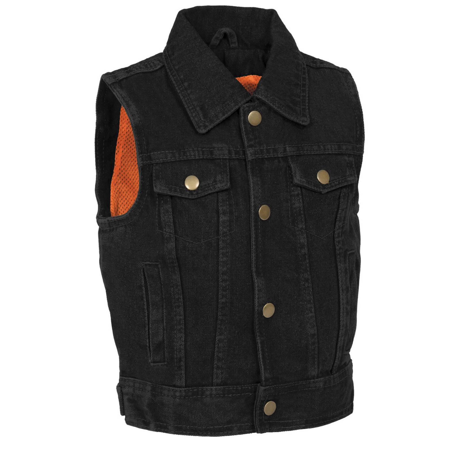Milwaukee Leather MDK3910 Black Unisex-Child Kids Denim Snap Front Vest with Shirt Style Collar
