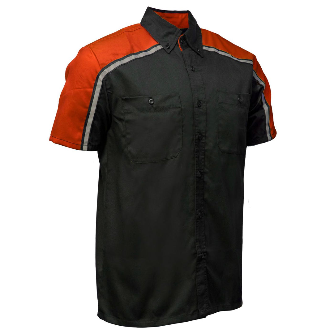 Milwaukee Motorcycle Clothing Co. Men’s Blk/Orange Mechanic Work Shirt – w / Reflective Strip, Rider‑Built MDM11603