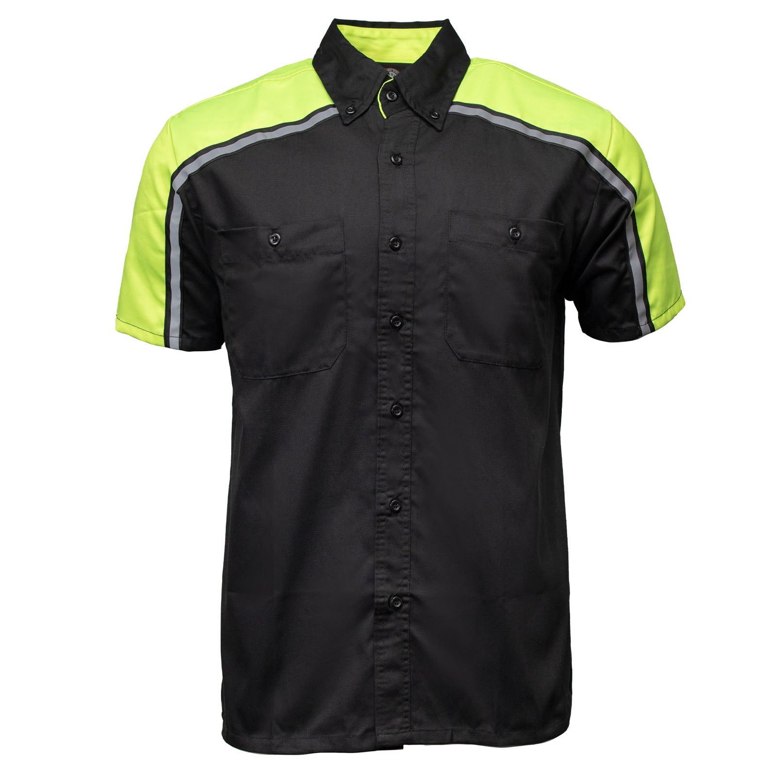 Milwaukee Motorcycle Clothing Co. Men’s Blk/Green Mechanic Work Shirt – w / Reflective Strip, Rider‑Built MDM11604