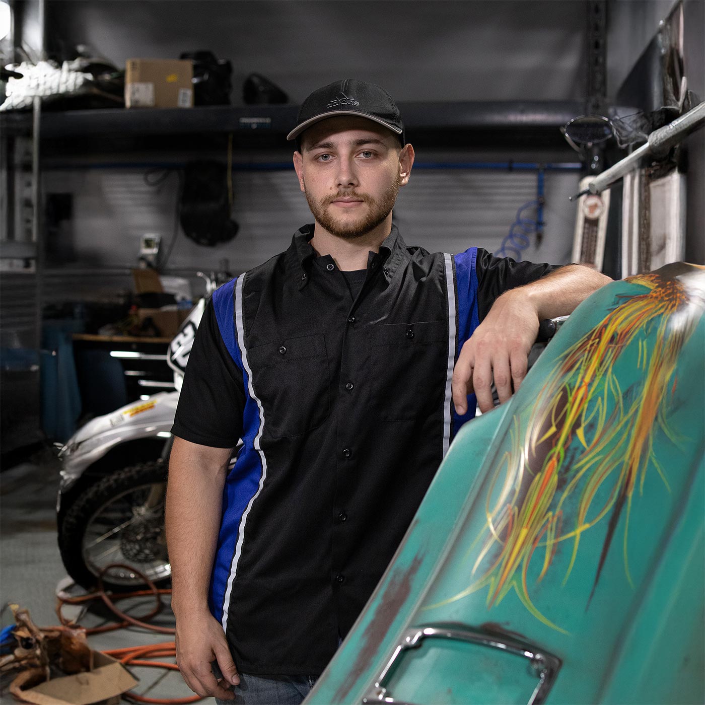 Milwaukee Motorcycle Clothing Co. Men’s Blk/Blue Mechanic Work Shirt – w / Reflective Strip, Rider‑Built MDM11609