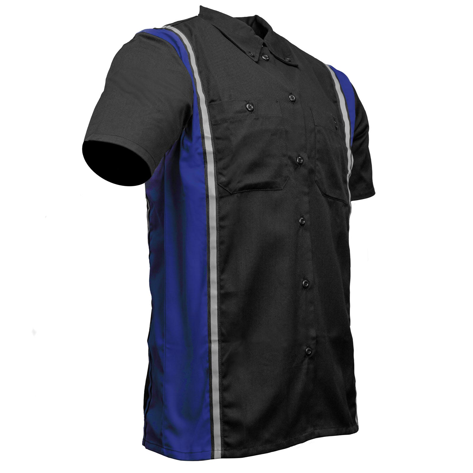 Milwaukee Motorcycle Clothing Co. Men’s Blk/Blue Mechanic Work Shirt – w / Reflective Strip, Rider‑Built MDM11609