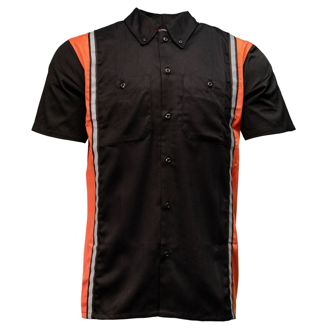 Milwaukee Motorcycle Clothing Co. Men’s Blk/Orange Mechanic Work Shirt – w / Reflective Strip, Rider‑Built MDM11610