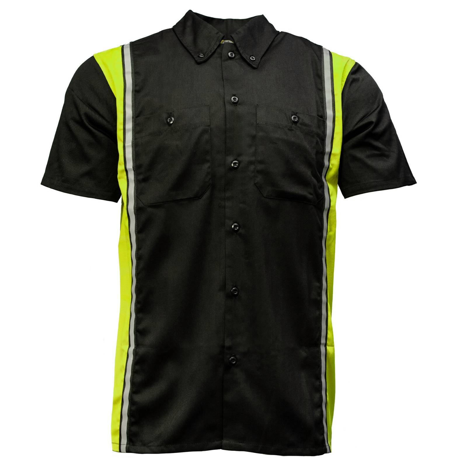 Milwaukee Motorcycle Clothing Co. Men’s Blk/Green Mechanic Work Shirt – w / Reflective Strip, Rider‑Built MDM11611