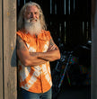 Biker Clothing Co. MDM11680 Men's Classic Orange and White Tie-Dye Button-Down Frayed Sleeveless Cut Off Shirt