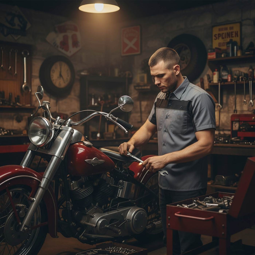 Milwaukee Leather MDM11671 Men’s Grey-Black Mechanic Work Shirt w/ Reflective Strip - Heavy-Duty Button-Up