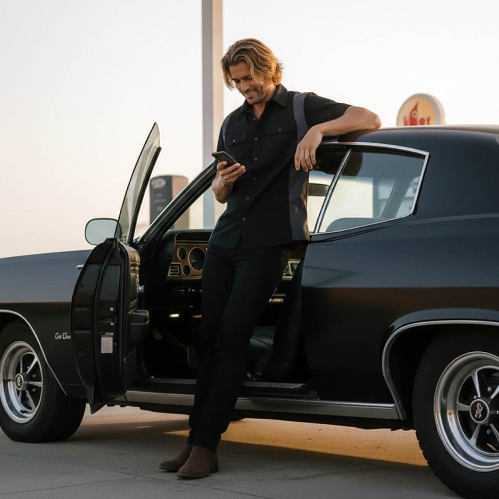 Milwaukee Leather MDM11674 Men’s Black-Grey Button-Up Heavy-Duty Work Shirt - Classic Mechanic Shirt w/ Pockets