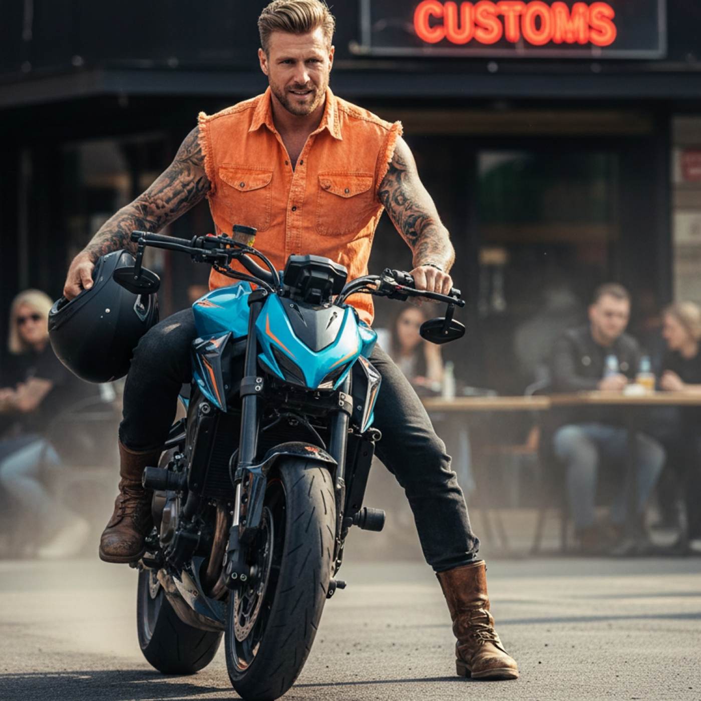 Milwaukee Leather MDM11682 Men’s Classic Orange/Beige Button-Down Cut Off Frayed Sleeveless Casual Shirt