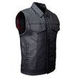 Milwaukee Leather MDM3030 Men’s Black Waxy Coated Denim Club Style Motorcycle Rider Vest w/ Shirt Collar