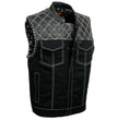Milwaukee Leather MDM3035 Men’s Wrecker Club Vest – Black Denim & Leather, Diamond Quilt, White Stitch